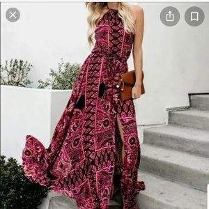 Vici Paisley red and pink maxi dress
